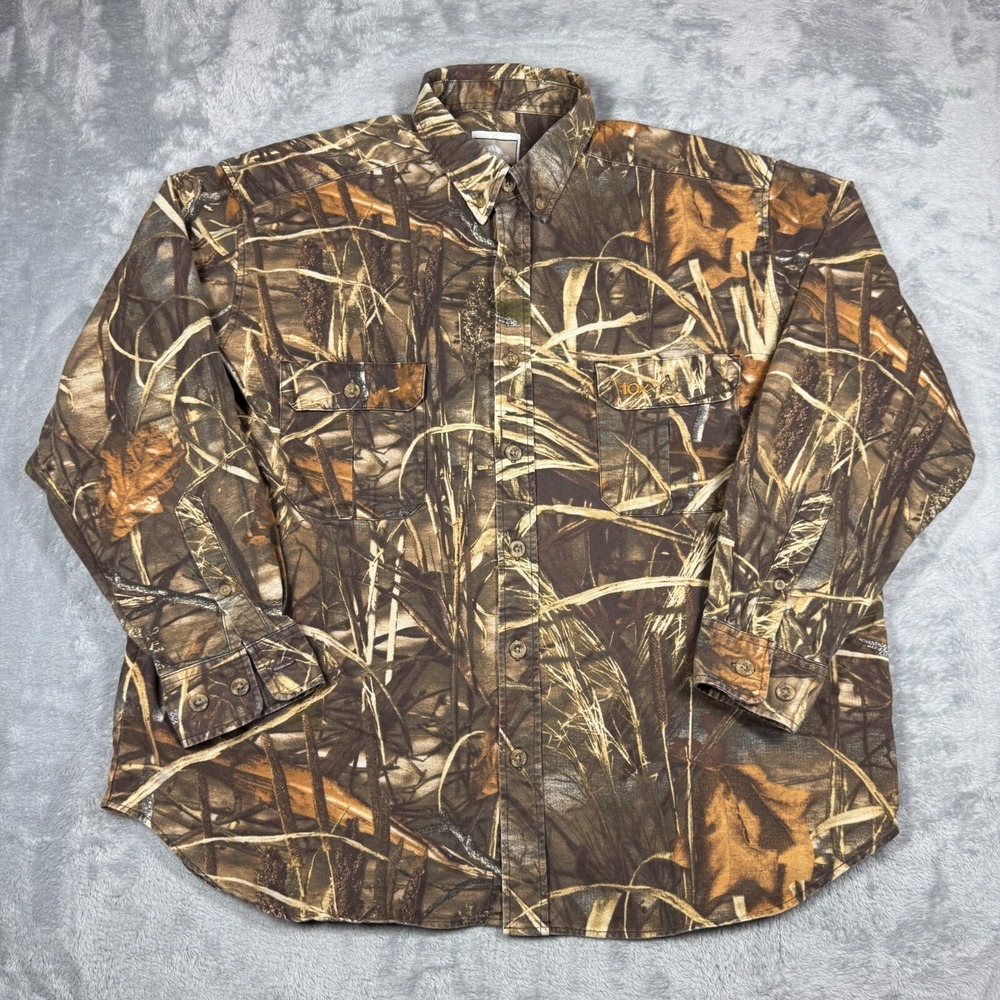 Vintage 10X  Camo Button Front Shirt Men XL Chamois‎ Max 4 Heavy Duck Waterfowl
